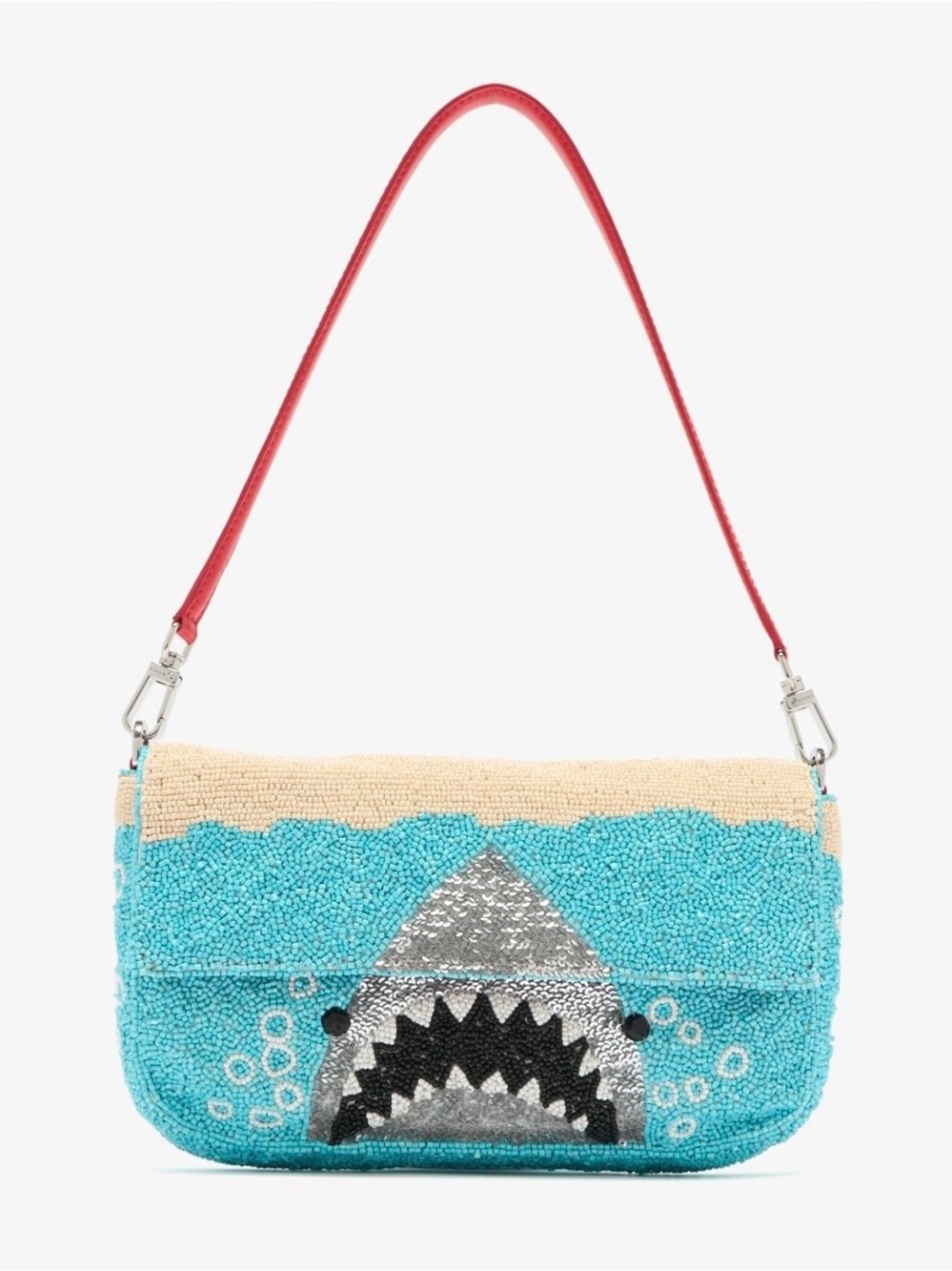 STAUD BEADED CONVERTIBLE VERSATILE TIMMY BAG GREAT WHITE SHARK